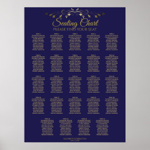 Poster 24 Table Chic Gold & Navy Wedding Seating Chart
