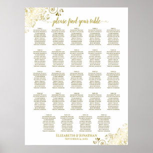 Poster 24 Table Gold & White Chic Wedding Seating Chart