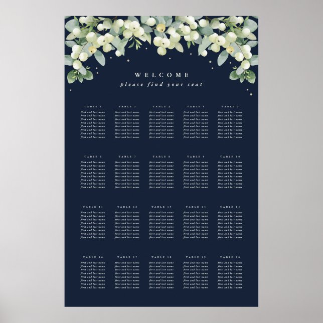 Poster 24x36" 20 Mesa de 8 Gráficos de Casamento (Frente)