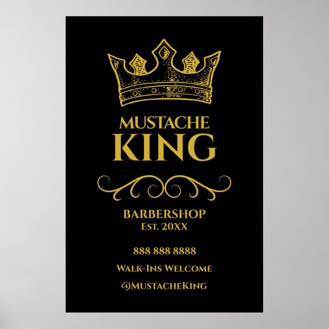 Poster 24x36 Dourado símbolo da barbearia do rei Mustache (Frente)