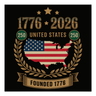 Póster 250º Aniversário Estados Unidos da América 250 EUA