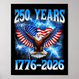 Poster 250º Aniversário EUA Patriótico 250 Anos 4 de Julh