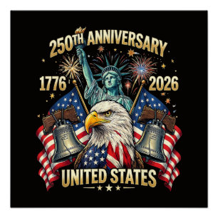 Póster 250 Anos de Aniversário Americano 1776-2026 Bandei