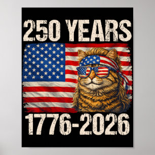 Poster 250 Anos Gato Bandeira Americana Aniversário de 25