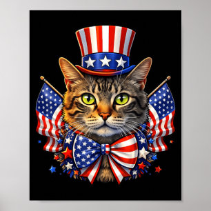 Poster 250 Anos Gato Bandeira Americana Chapéu do Tio Sam