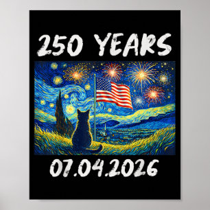 Poster 250 Anos Noite Estrelada Gato 4 de Julho 250º