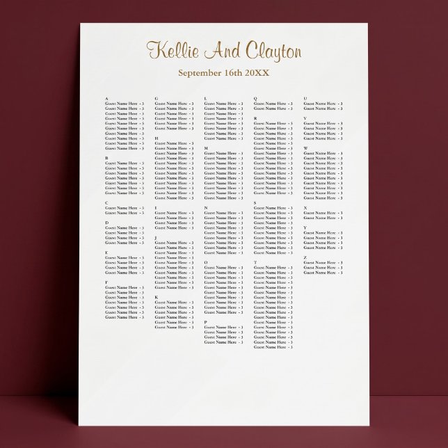 Poster 250+ Carta de Assentos de Casamento Simples (Criador carregado)