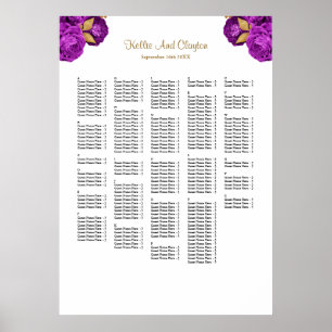Poster 250+ Purple And Gold Floral Wedding Seating Chart