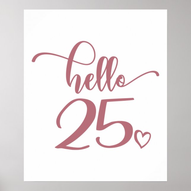 Poster 25 Birthday Women Hello 25 Cute 25 Anos (Frente)