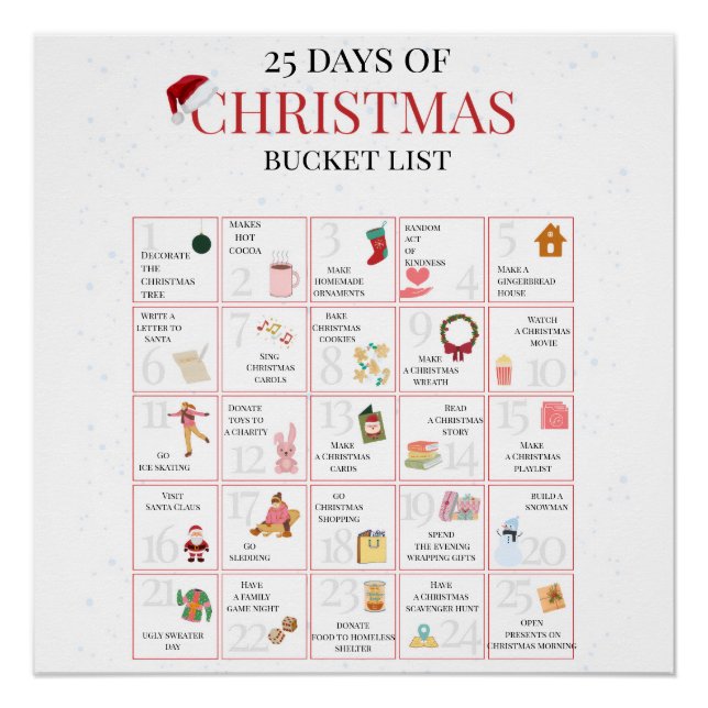 Póster 25 Days of Christmas Bucket List Art (Frente)