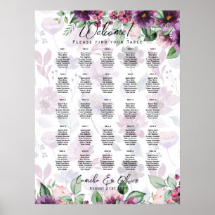Poster 25 GRÁFICO DE ASSENTAMENTO FLoral, Roxo, Mesa