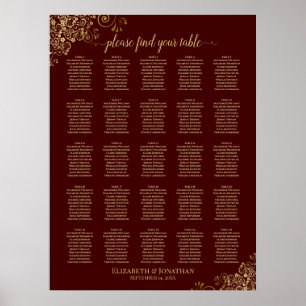 Poster 25 Gráfico de Assentos de Casamentos Dourados e Au