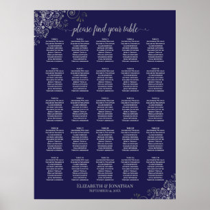 Poster 25 Gráfico de Casamento Azul Mesa Prata e Marinho