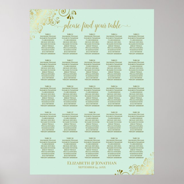 Poster 25 Gráfico de Casamento Dourado e Verde de Casa de (Frente)