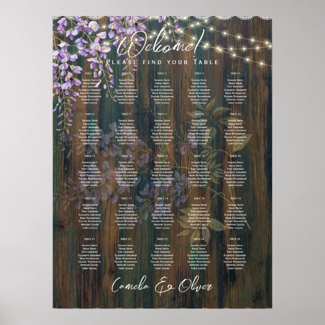 Poster 25 Gráficos de Queda RUSTICA Elegantes para Mesas (Frente)