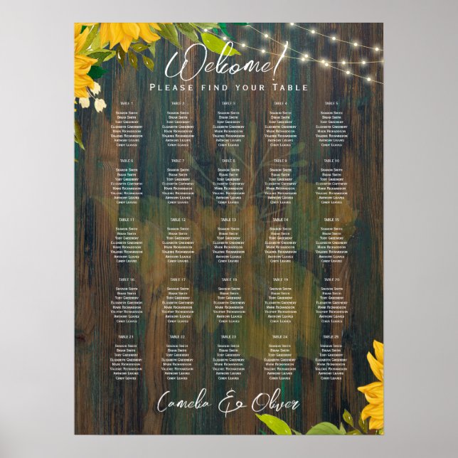 Poster 25 Gráficos de Queda RUSTICA Elegantes para Mesas (Frente)