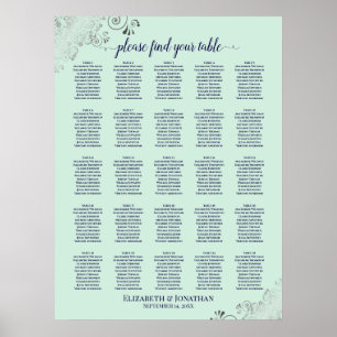 Poster 25 Table Navy & Mint Green Wedding Seating Chart