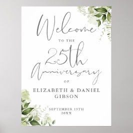 Poster 25th Wedding Anniversary Greenery Welcome Sign