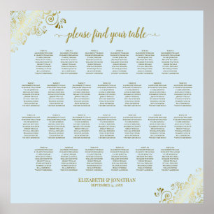 Poster 26 Gráfico de Casamento de Mesa Azul e Dourado