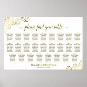 Poster 26 Gráfico de Casamento de Mesa Brancos e Dourados