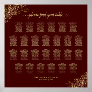 Poster 26 Gráfico de Casamento de Mesa Lace Dourado da B