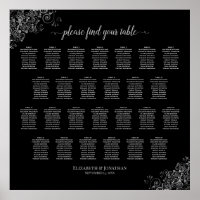 26 Gráfico de Casamento de Mesa Prateado Preto