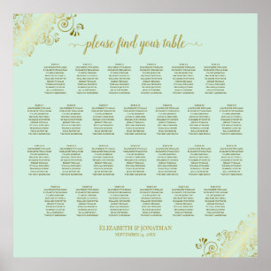 Poster 26 Gráfico de Casamento de Mesa Verde & Dourado