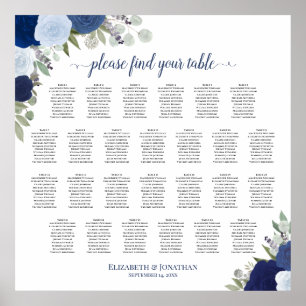 Poster 26 Gráfico de Casamento de Rosas de Boho Azul Mesa