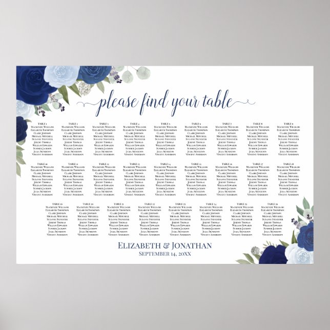 Poster 26 Mesa Carta de Assentos de Casamento Rosas Boho  (Frente)