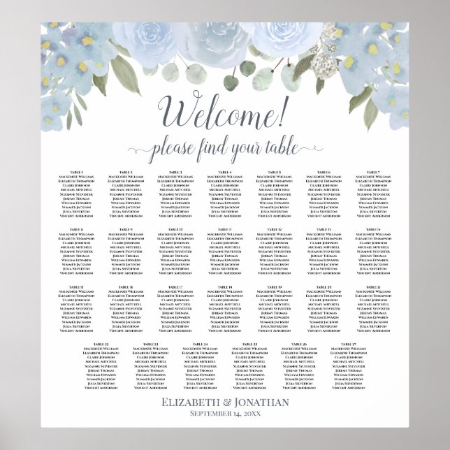 Poster 27 Gráfico de Casamento de Rosas Azuis com Mesa (Frente)