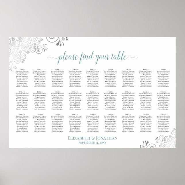 Poster 27 Mesa Carta de Assentos de Casamento com Renda B (Frente)