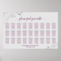 27 Mesa Carta de Assentos de Casamento Magenta Plu