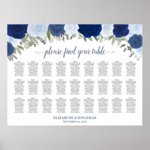 Poster 27 Mesa Rosas Azuis Carta de Assentos Casamento El