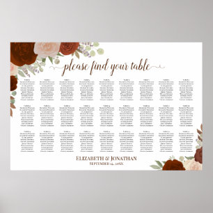 Poster 27 Mesa Rust Orange Rosas Carta de Assentos Casame