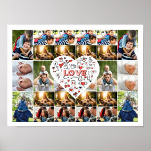 Poster 28 Foto Collage Frame with Love Hear Centerclipe