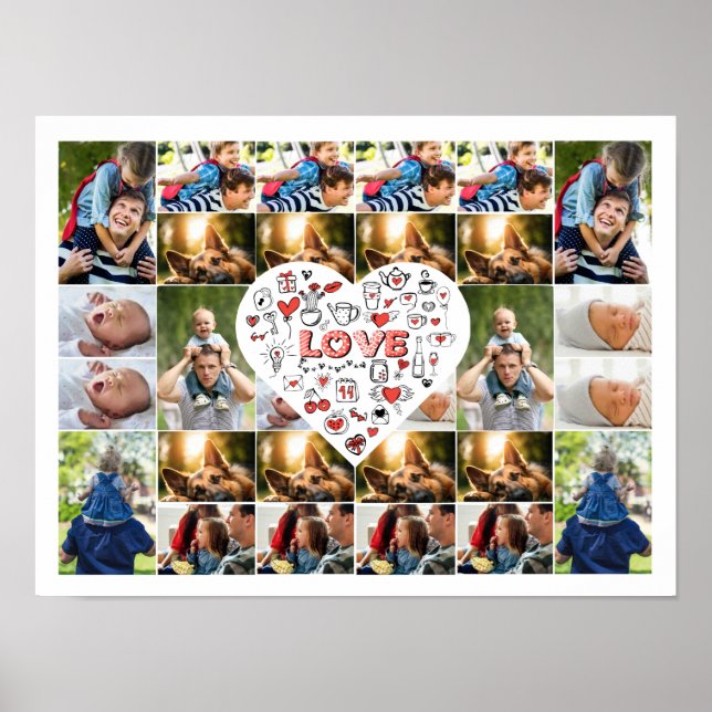 Poster 28 Foto Collage Frame with Love Hear Centerclipe (Frente)