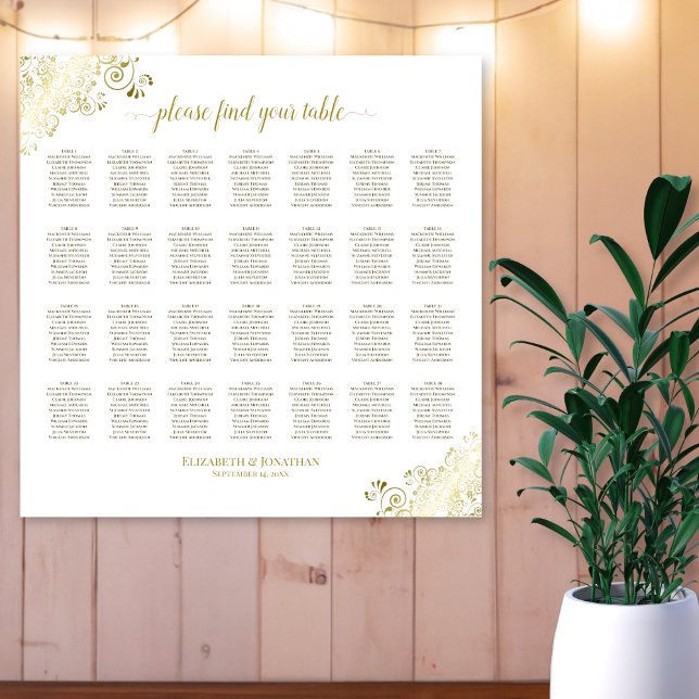 Poster 28 Gráfico de Casamento de Mesa Brancos e Dourados (In Situ on Wall)