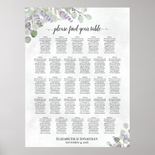 Poster 28 Mesa Carta de Assentos de Casamento Eucalipto L