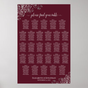 Poster 28 Mesa Carta de Assentos de Casamento Prata em Bu