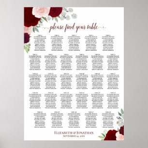 Poster 28 Mesa Gráfico de Assentos Casamento Rosas Vermel