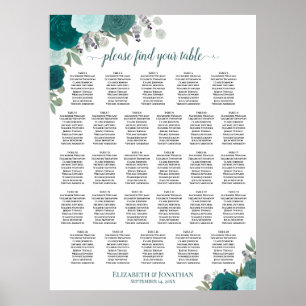 Poster 28 Mesa Teal Boho Floral Gráfico de Assentos de Ca