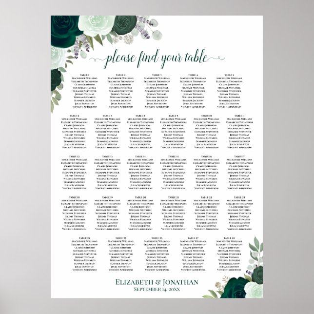 Poster 28 Tabela Carta de Assentos de Casamento Boho Flor (Frente)