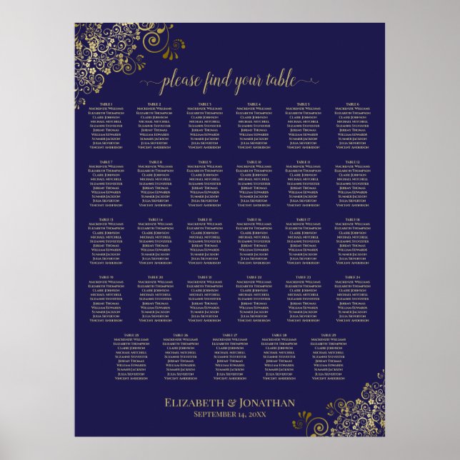 Poster 29 Gráfico Mesa Marinho de Casamento Azul e Dourad (Frente)