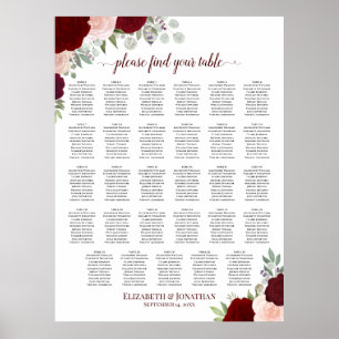 Poster 29 Mesa Gráfico de Assentos de Casamento Floral Ve