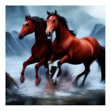 2 Belo cavalo de castanha selvagem no rio