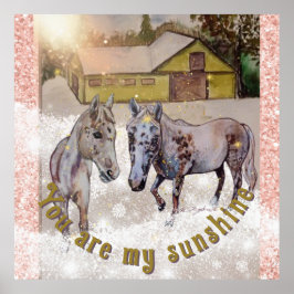 Poster 2 cavalos brancos no raio de sol