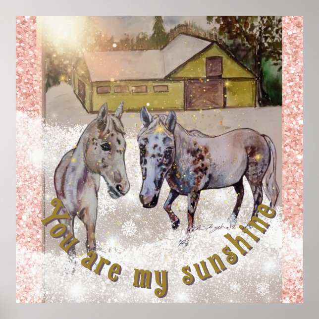 Poster 2 cavalos brancos no raio de sol (Frente)