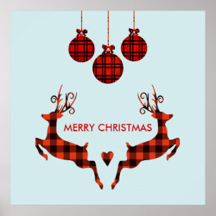 Poster 2 cervos do Natal que saltam o estilo rústico