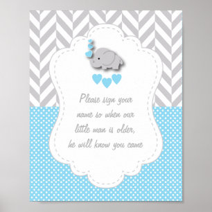 Poster 2 Cinza Elefante de Chá de fraldas branca