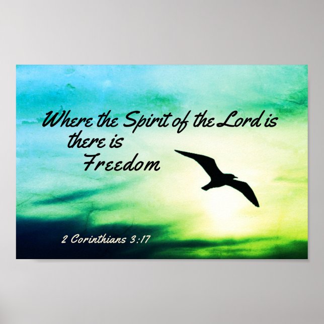 Poster 2 Corintianos 3:17 Liberdade Bíblia Verse Bird Voa (Frente)